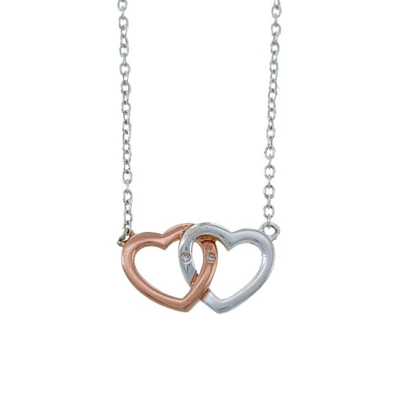 Footnote Sterling Silver Two Tone Cubic Zirconia Intertwined Heart Necklace - Picture 1 of 5